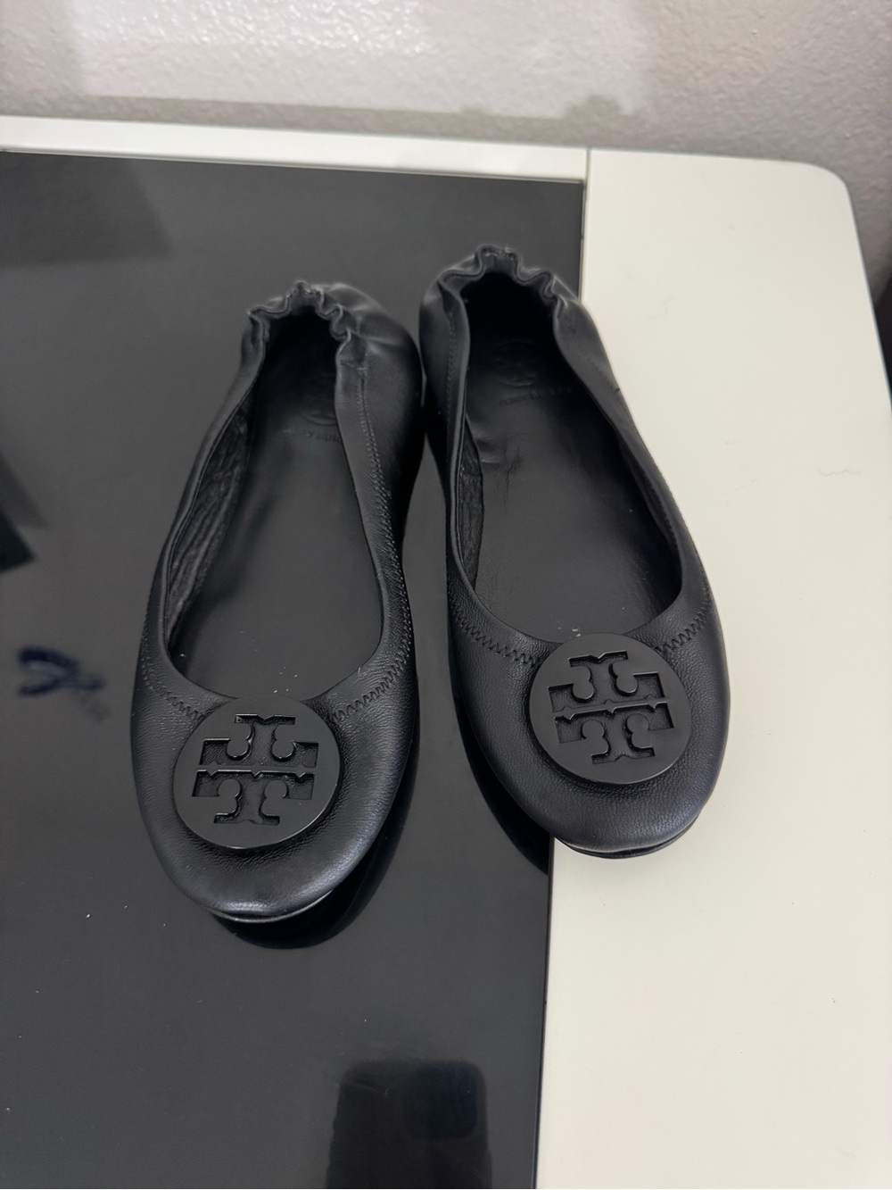 Tory Burch Black Minnie Travel Ballet Flat - Classic Logo